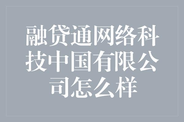 融贷通网络科技中国有限公司怎么样