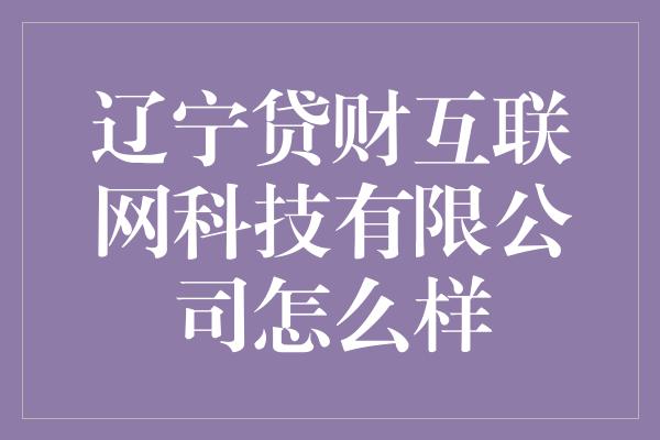 辽宁贷财互联网科技有限公司怎么样