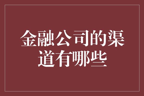 金融公司的渠道有哪些