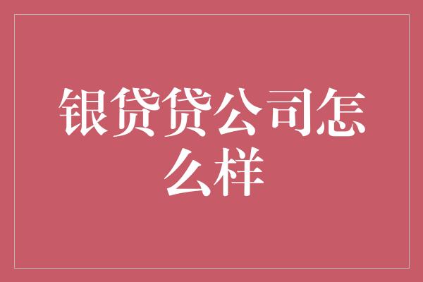 银贷贷公司怎么样