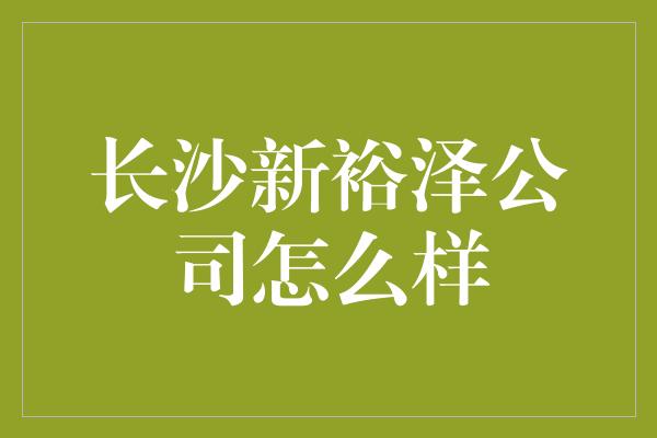 长沙新裕泽公司怎么样