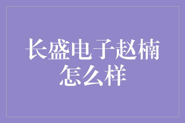 长盛电子赵楠怎么样