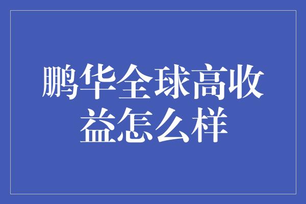 鹏华全球高收益怎么样