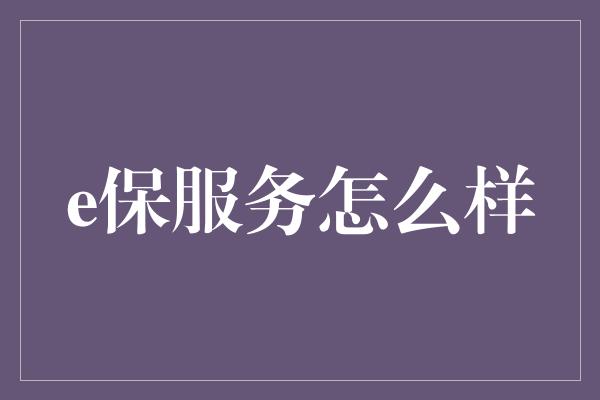 e保服务怎么样