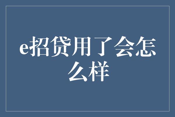 e招贷用了会怎么样