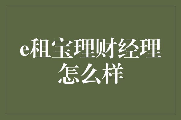 e租宝理财经理怎么样