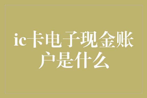 ic卡电子现金账户是什么